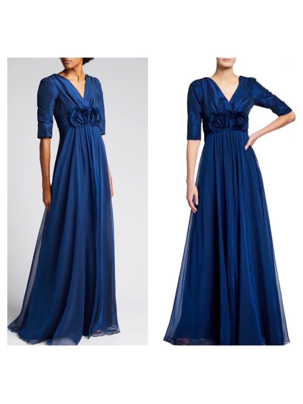 Teri Jon Deep Navy Blue Maxi Dress with Gathered Waist